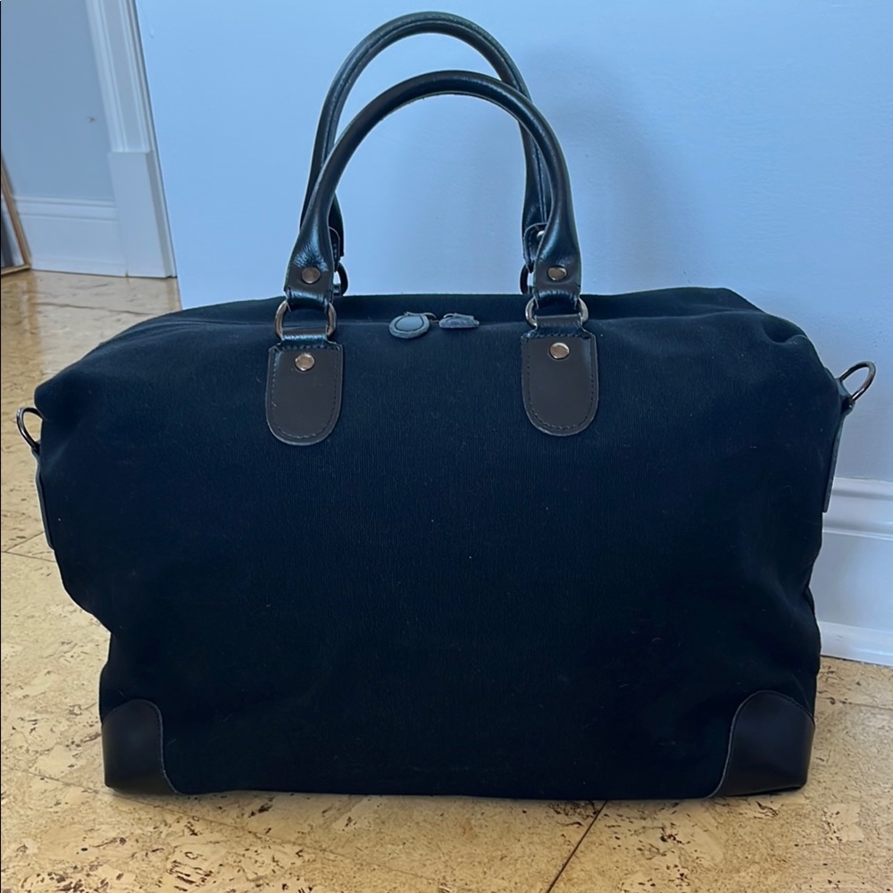 Black Canvas Leather Carry-on Travel Bag